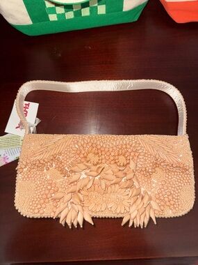 Peach Beaded Embellished Shoulder Clutch